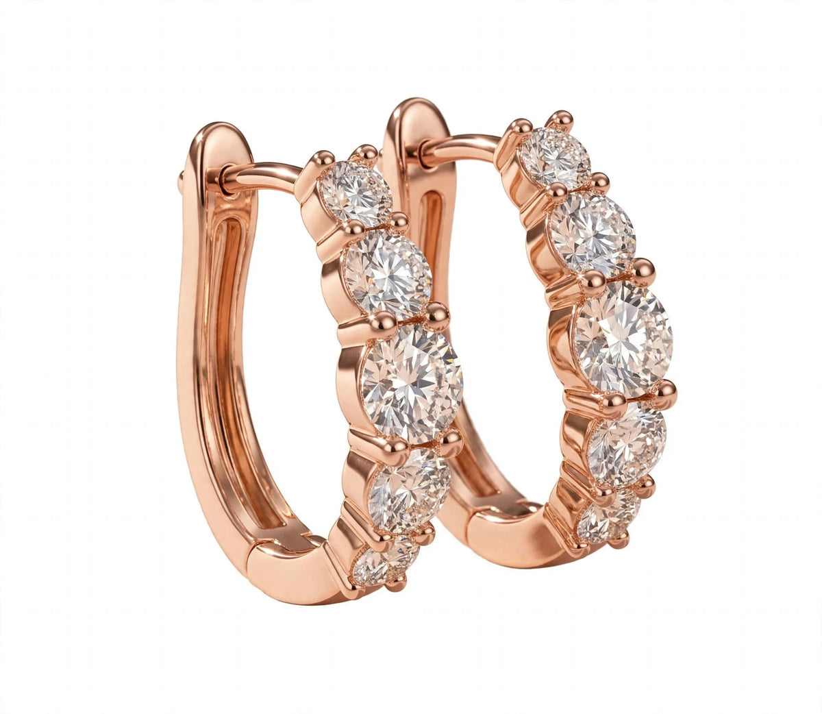 14K Yellow Gold Graduated Diamond Hoop Earrings
