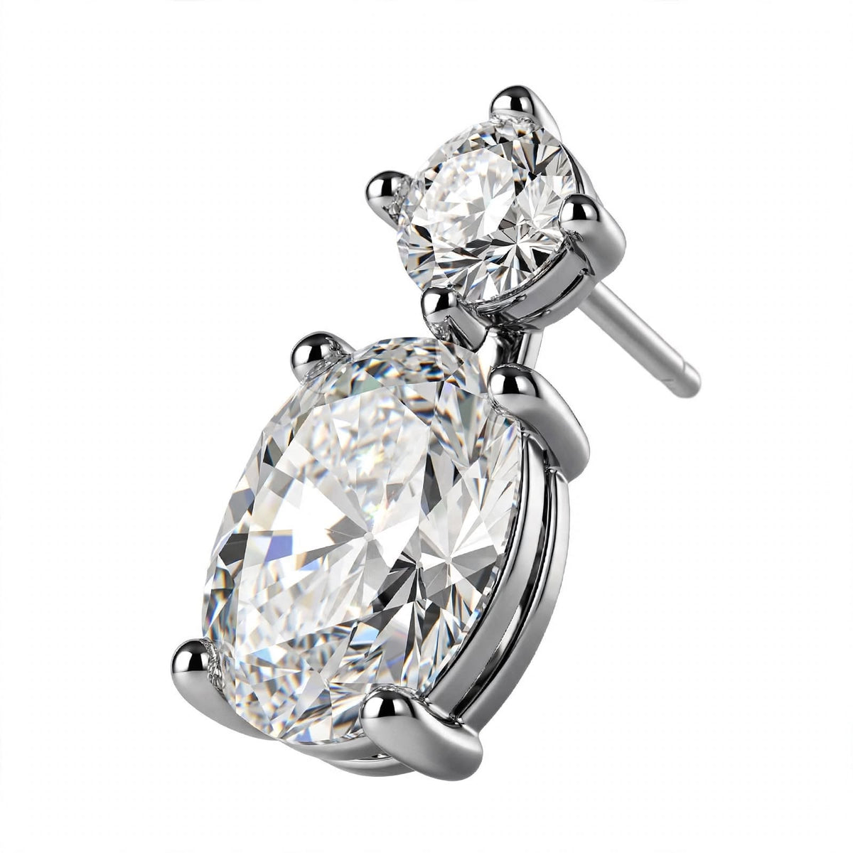 14K Rose Gold Two-Stone Oval and Round Diamond Drop Earrings