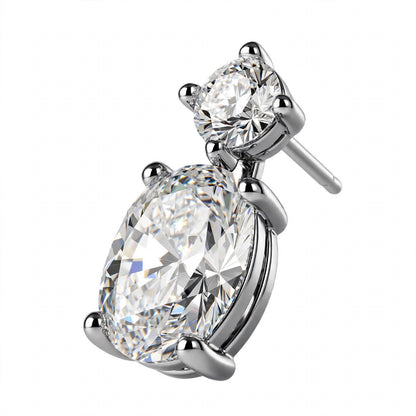 14K Rose Gold Two-Stone Oval and Round Diamond Drop Earrings