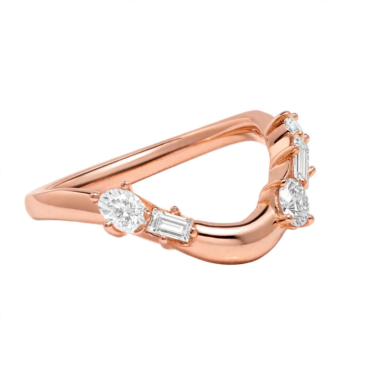 14K Yellow Gold Curved Diamond Wedding Band