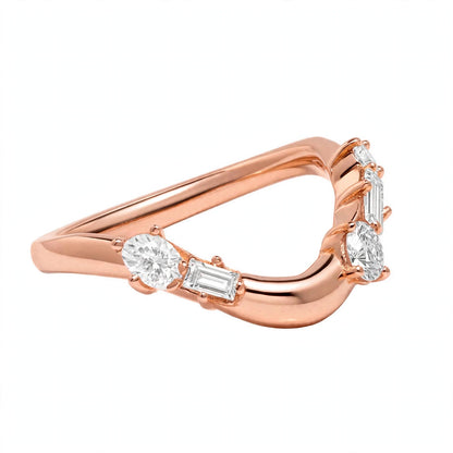 14K Yellow Gold Curved Diamond Wedding Band