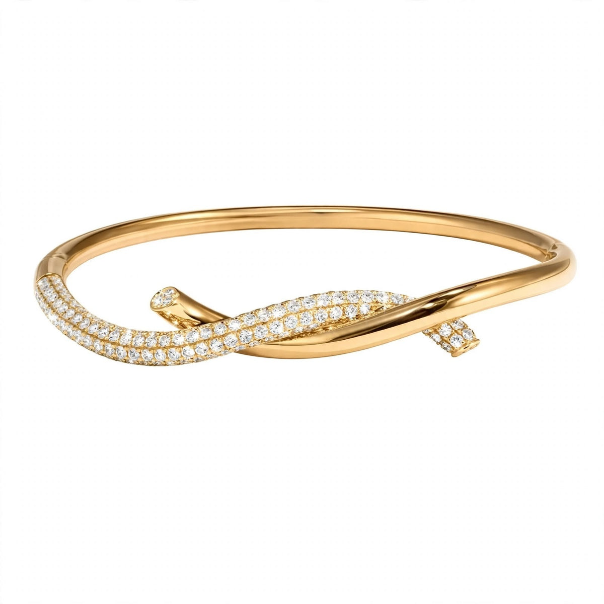 18K Yellow Gold Intertwined Pave Diamond Tie Bangle