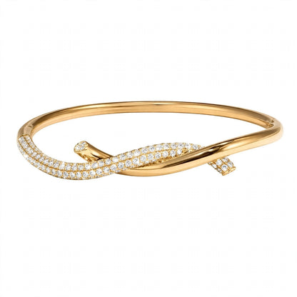 18K Yellow Gold Intertwined Pave Diamond Tie Bangle