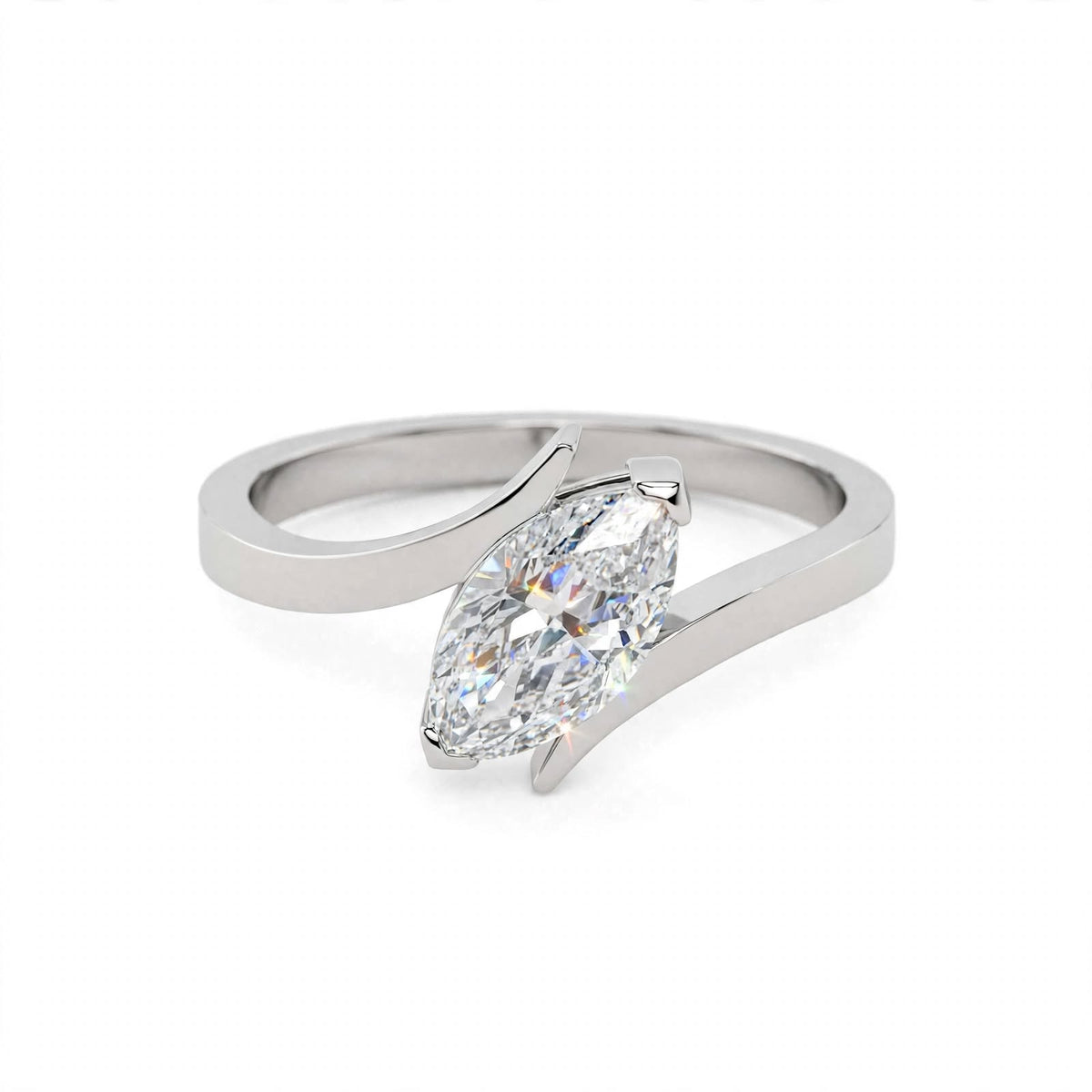 18K Yellow Gold Marquise Cut Lab Grown Diamond Bypass Engagement Ring