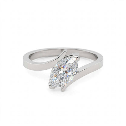 18K Yellow Gold Marquise Cut Lab Grown Diamond Bypass Engagement Ring