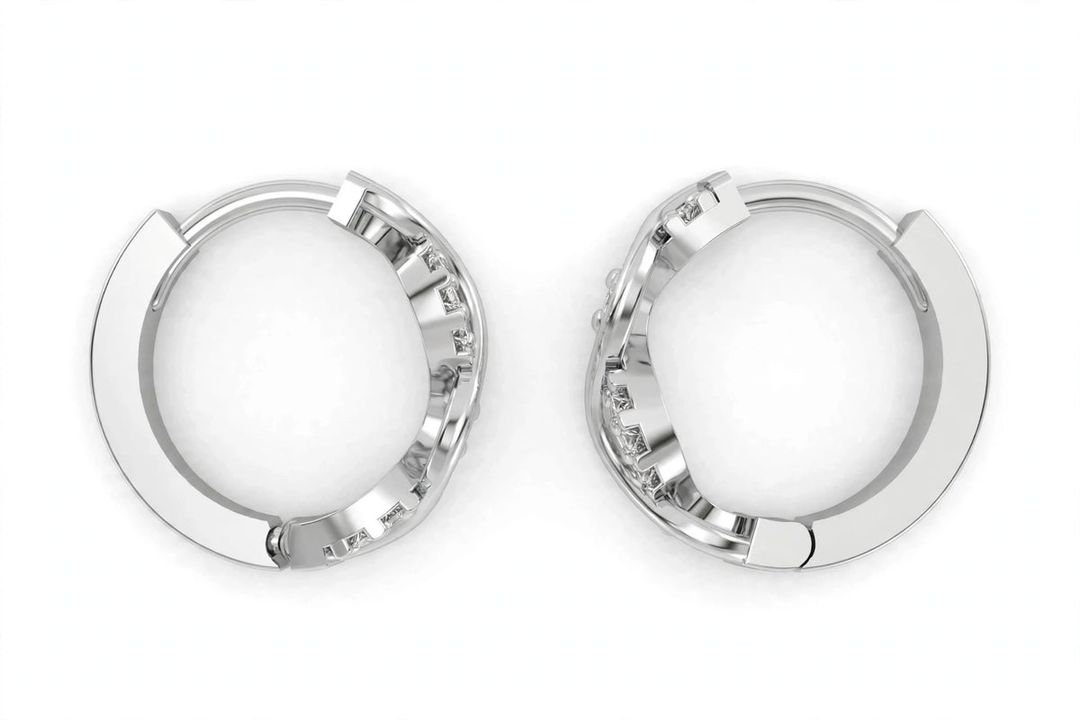 Yellow Gold Infinity Twist Diamond Huggie Hoop Earrings