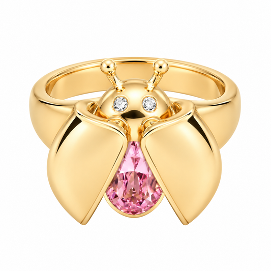Nature-inspired ladybug cocktail ring.