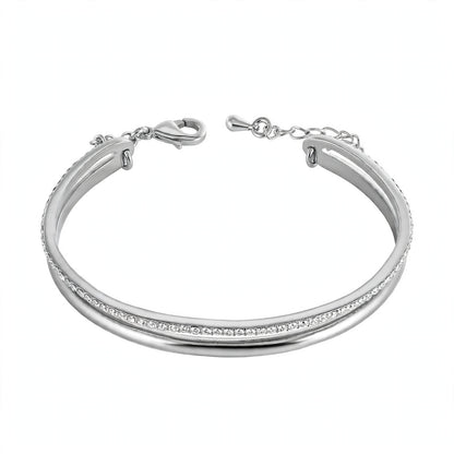 14K Rose Gold Double-Row Crystal Cuff Bangle