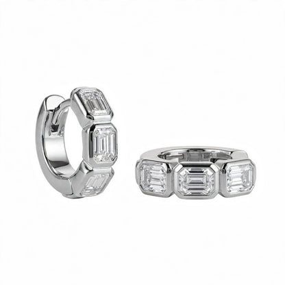 18K Rose Gold Bezel-Set Emerald-Cut Diamond Huggie Hoop Earrings