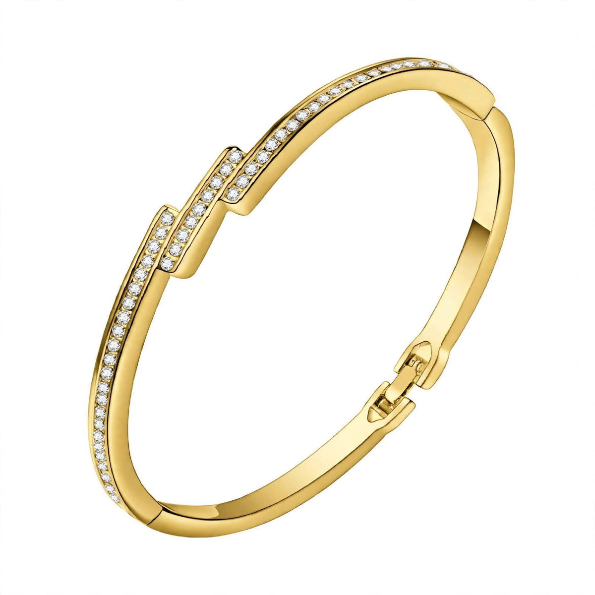 18K White Gold Diamond Staggered Bypass Bangle Bracelet — Brilliant Pavé Contemporary Hinged Kada