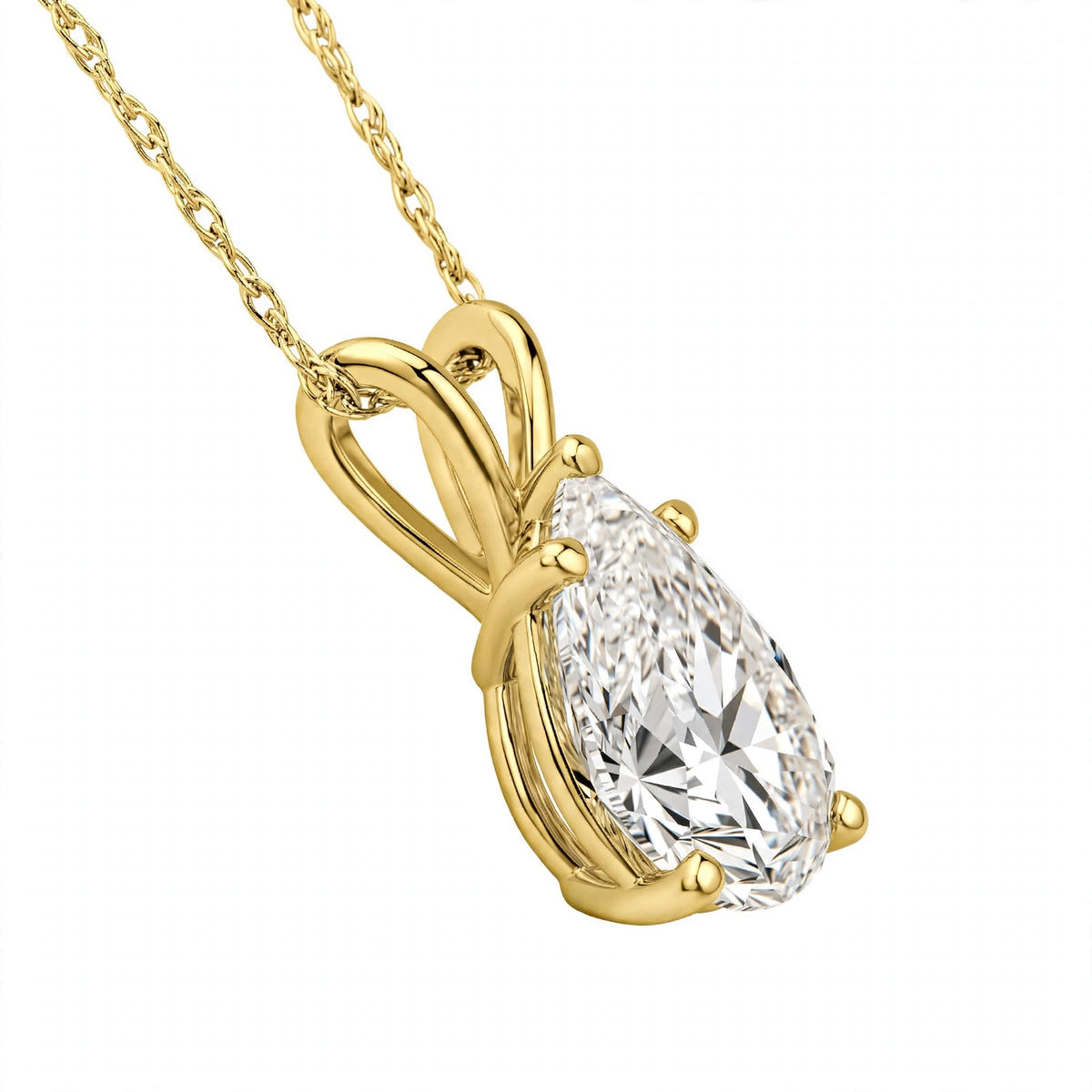 14K White Gold Pear-Shaped Diamond Solitaire Pendant Necklace