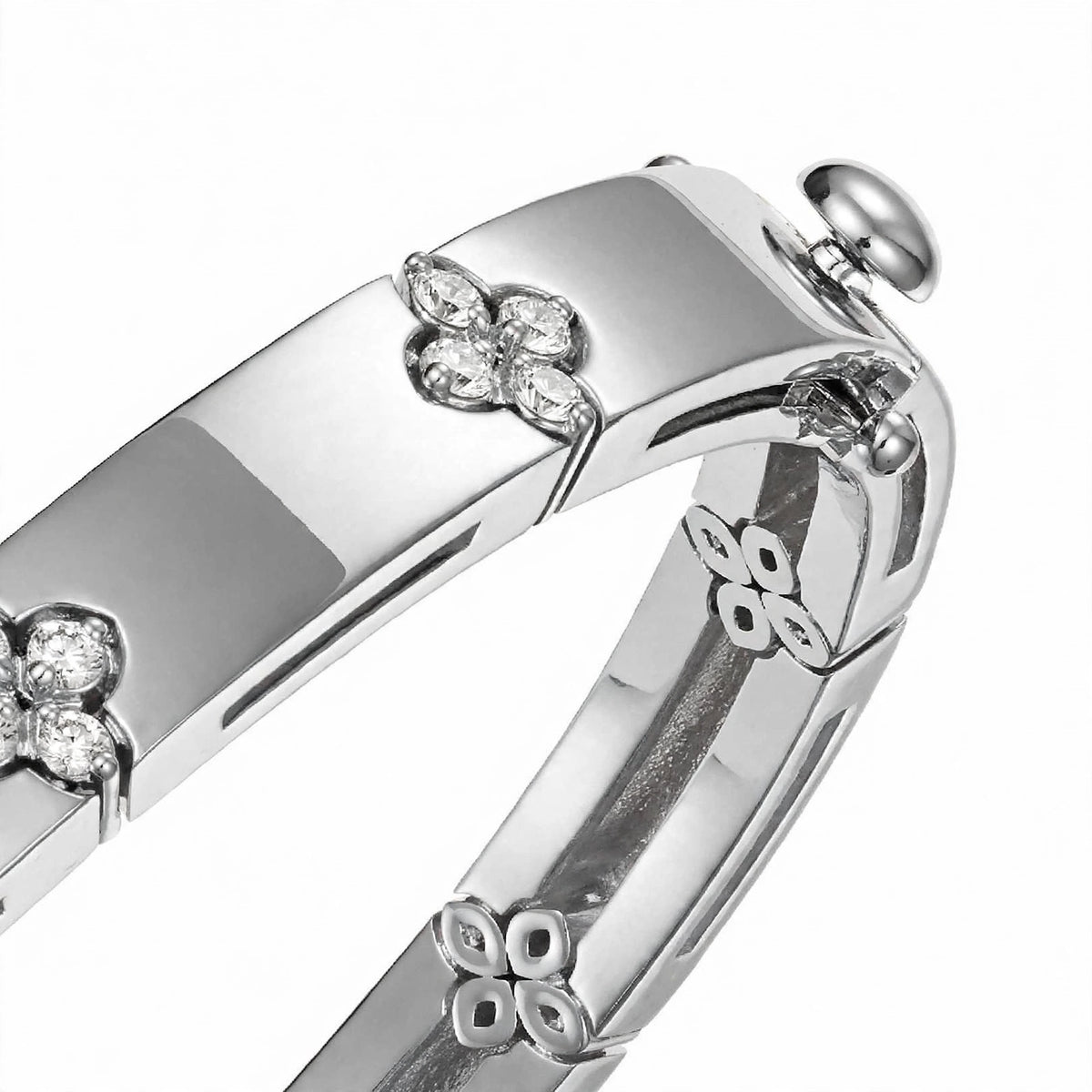 18K Yellow Gold Diamond Flower Station Bangle Bracelet