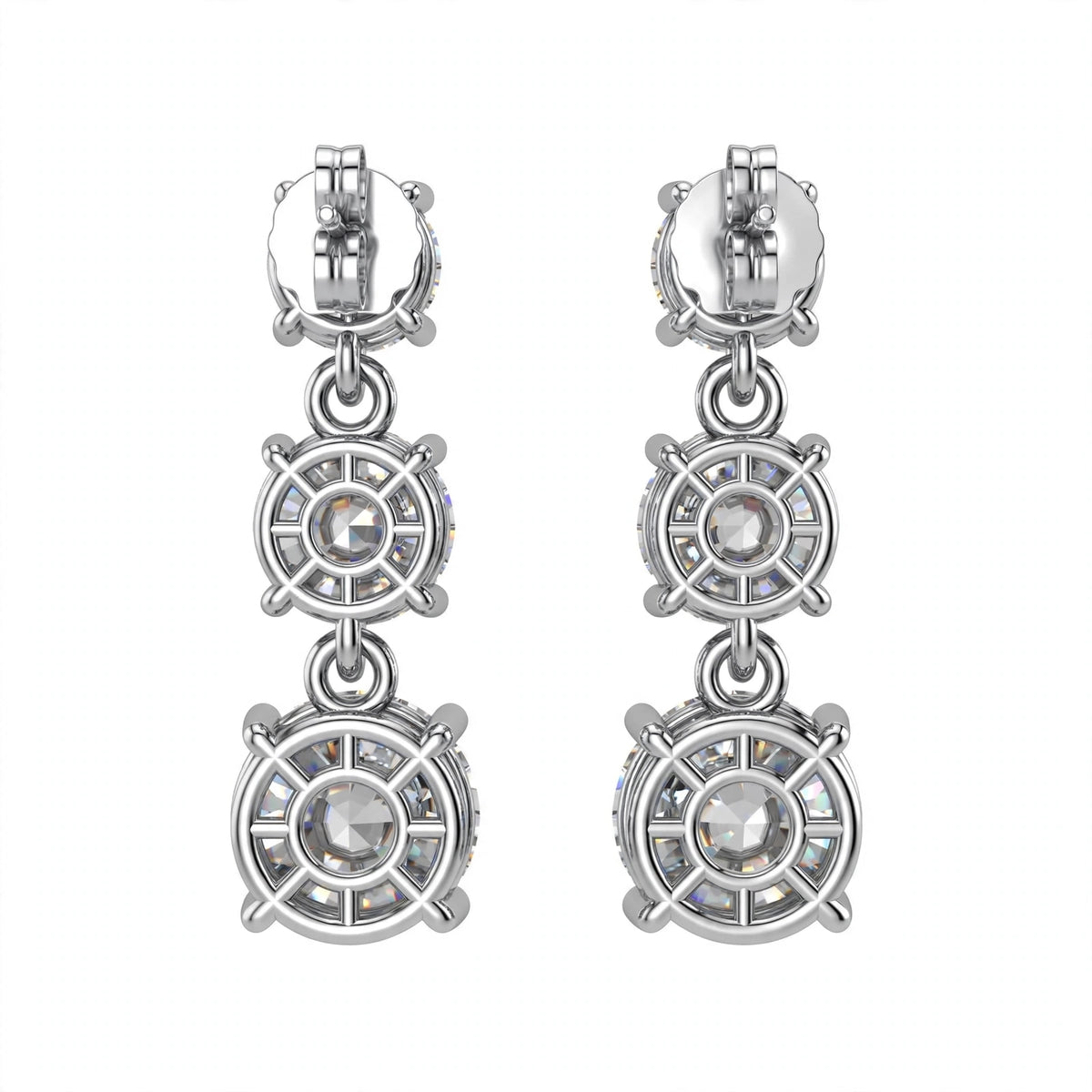 14K White Gold Three-Stone Graduated Diamond Drop Earrings