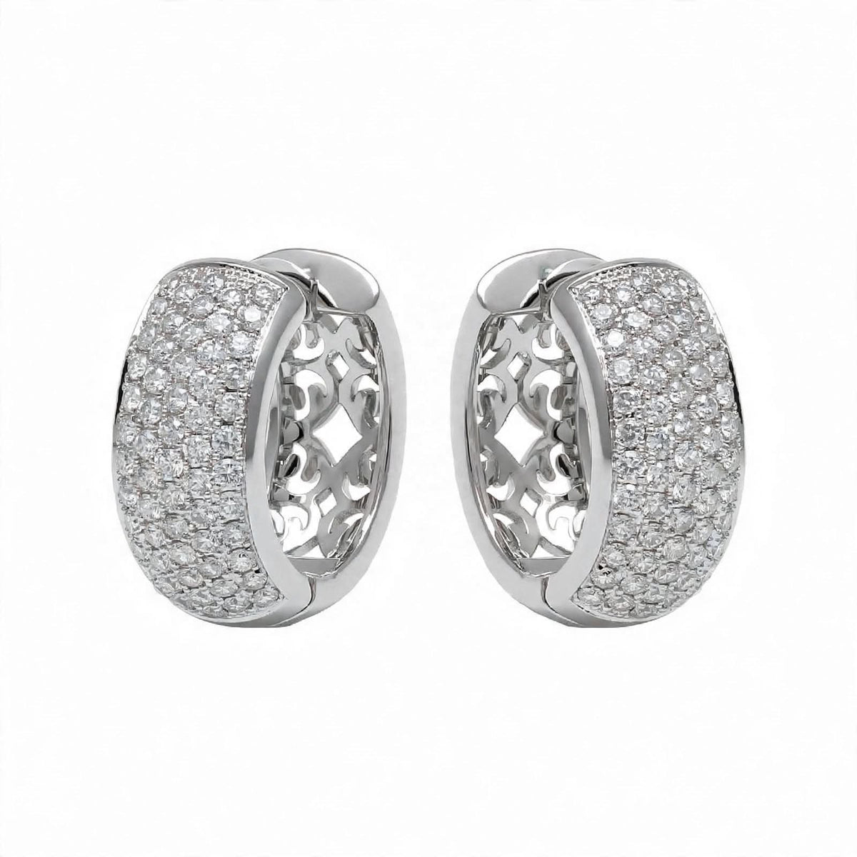 18K Yellow Gold Multi-Row Diamond Pavé Huggie Hoop Earrings