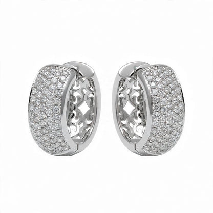 18K Yellow Gold Multi-Row Diamond Pavé Huggie Hoop Earrings