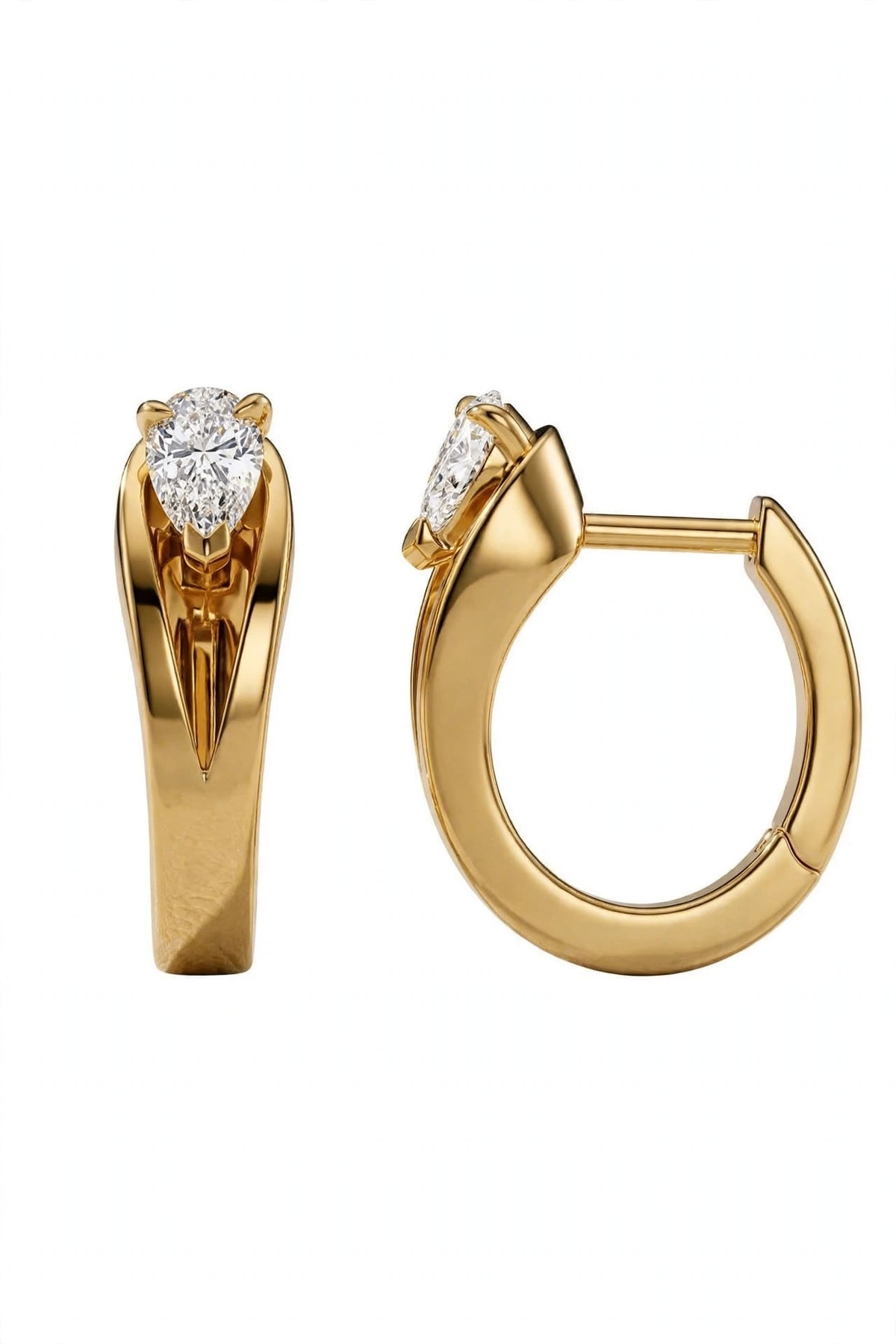 Pear-Cut Diamond Solitaire Hoop Stud Earrings