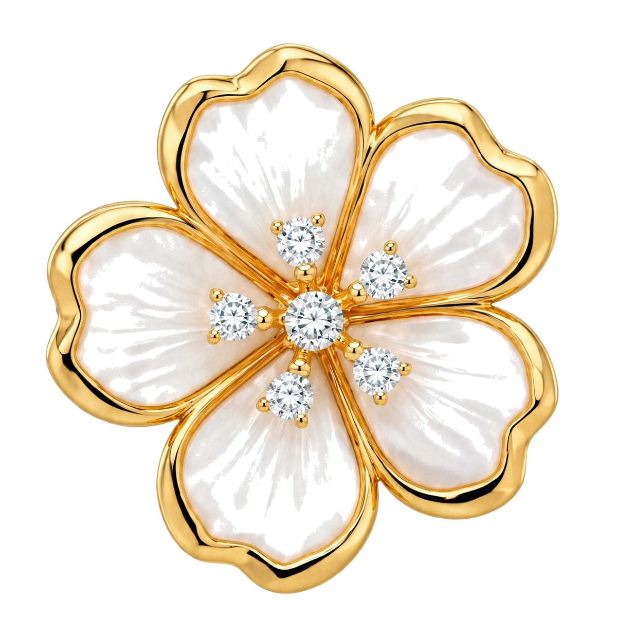 18K Gold Mother of Pearl Flower Pendant Necklace.