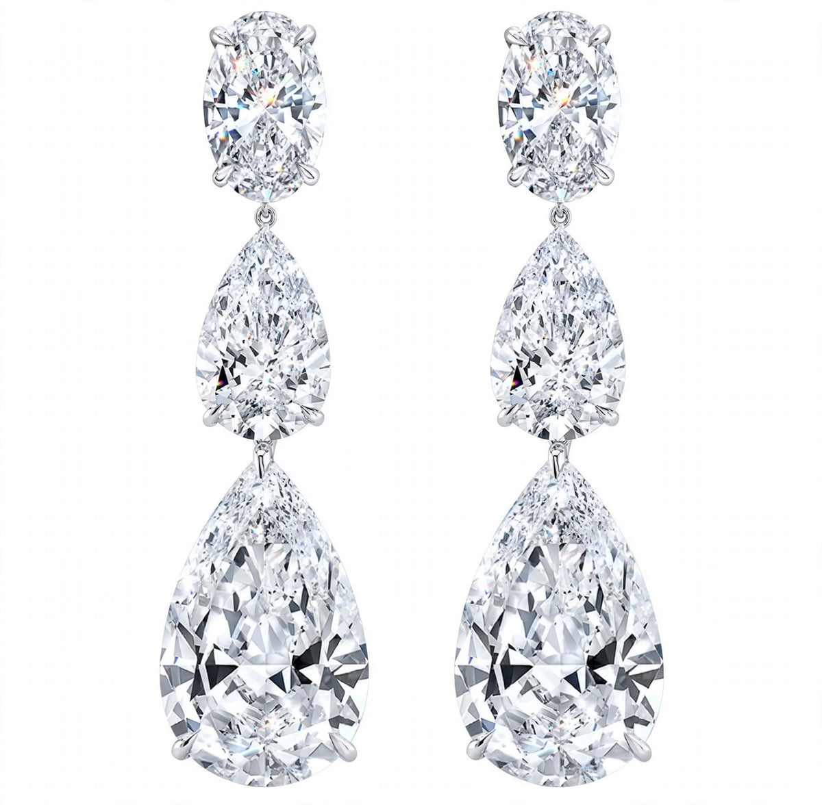 18K White Gold Three Stone Diamond Earrings
