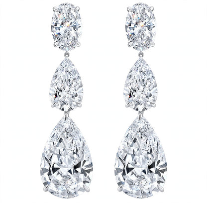 18K White Gold Three Stone Diamond Earrings