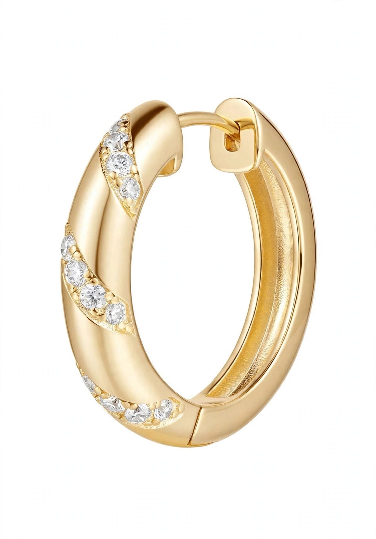 14K Yellow Gold Twisted Diamond Huggie Hoop Earrings