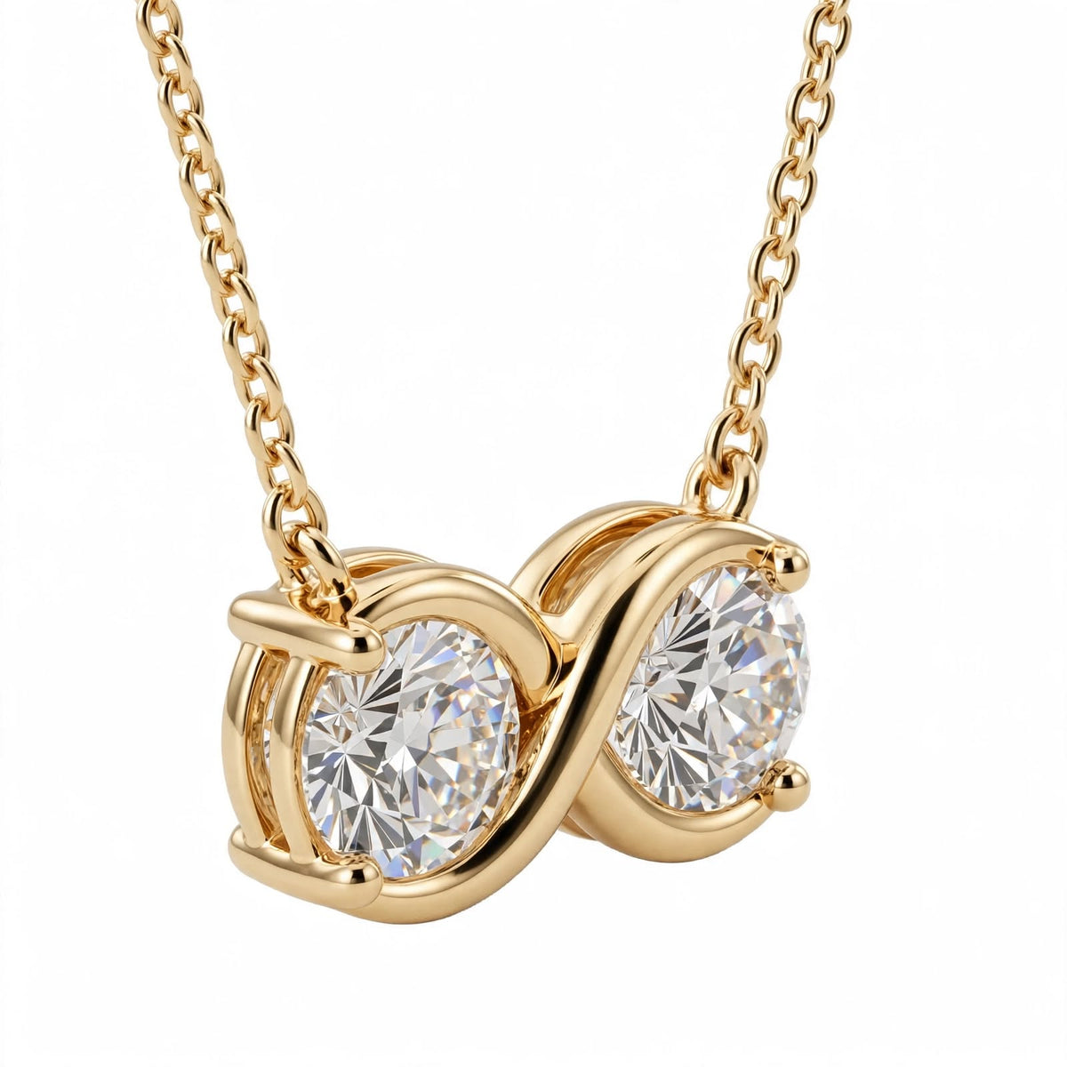 14K Yellow Gold Double Diamond Infinity Pendant Necklace