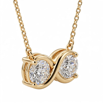 14K Yellow Gold Double Diamond Infinity Pendant Necklace