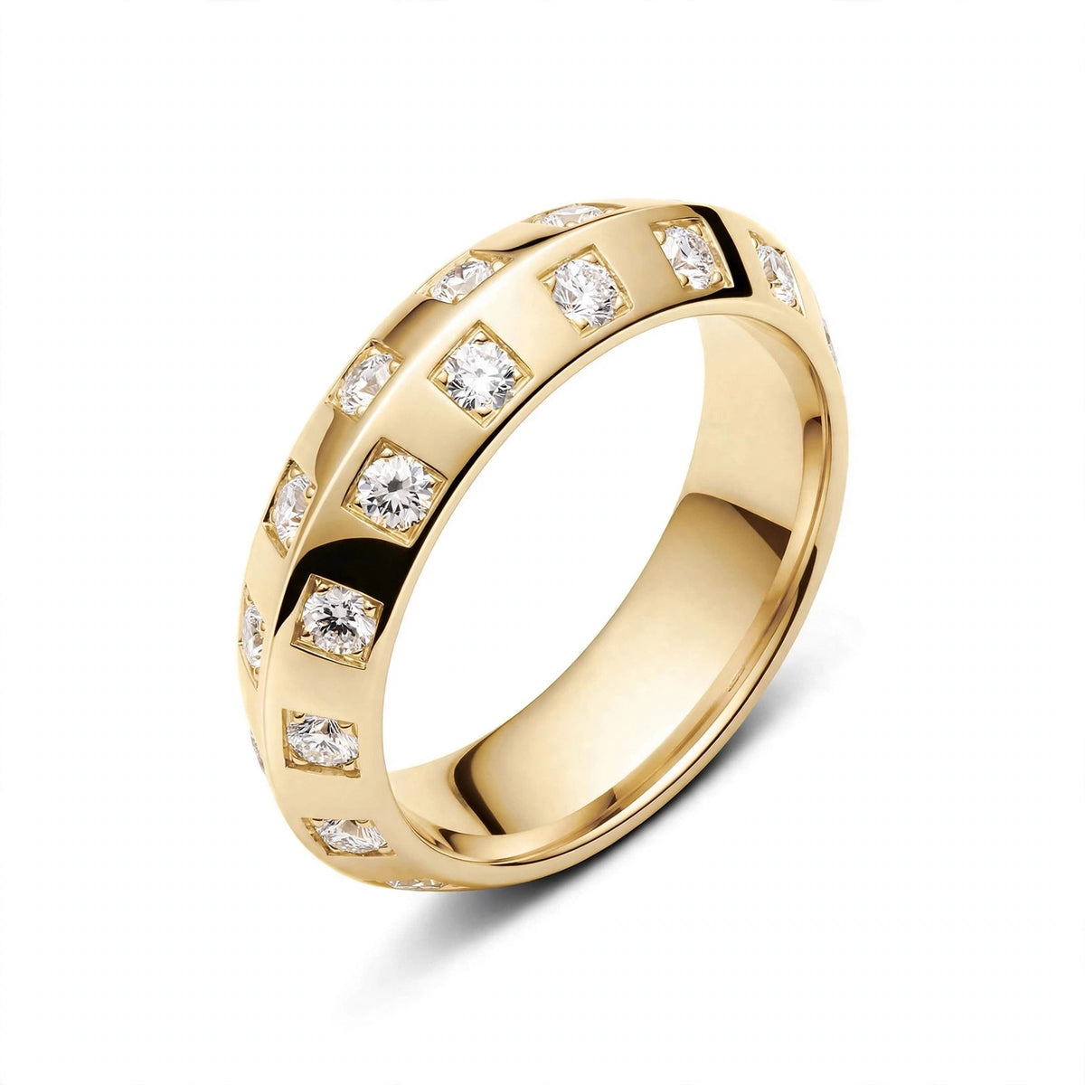 18K Rose Gold Checkerboard Bezel Square Set Round Diamond Ring