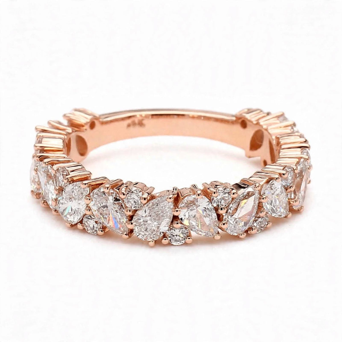 14K Rose Gold Asymmetric Pear & Round Diamond Cluster Eternity Band