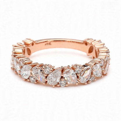 14K Rose Gold Asymmetric Pear & Round Diamond Cluster Eternity Band