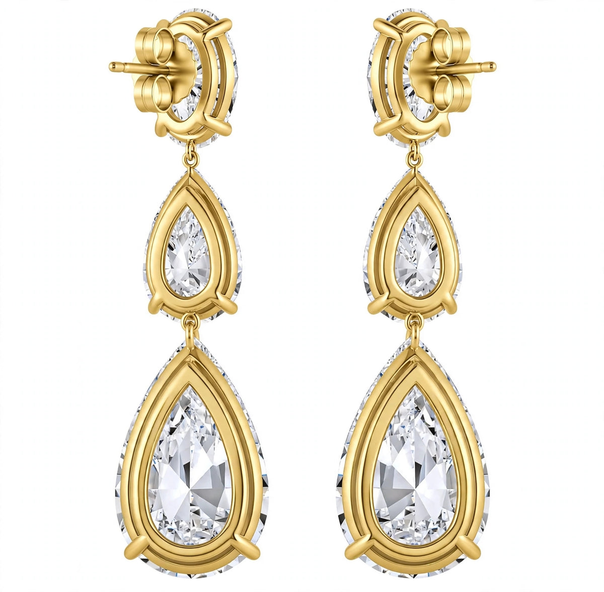 18K White Gold Three Stone Diamond Earrings