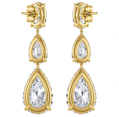 18K White Gold Three Stone Diamond Earrings