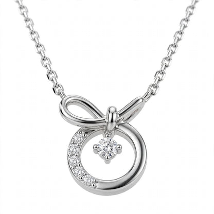 14K White Gold Promise Knot Bow Diamond Pendant Necklace