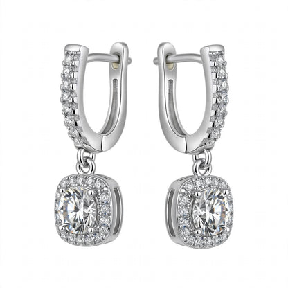 14K Yellow Gold Cushion Halo Dangle Drop Earrings