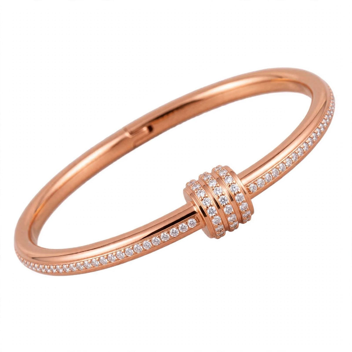 18K Yellow Gold Plated Triple Cylinder Pavé Bangle
