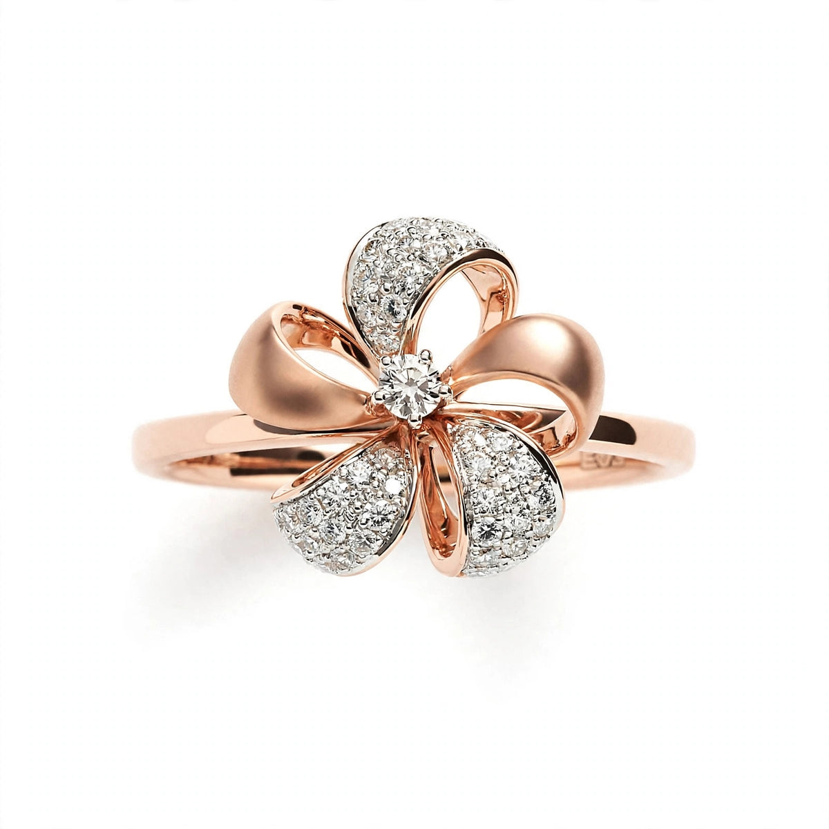 Elegant Rose Gold Flower Bow Ring with Pavé Cluster Diamonds – Fine Statement Jewelry