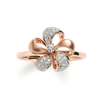 Elegant Rose Gold Flower Bow Ring with Pavé Cluster Diamonds – Fine Statement Jewelry