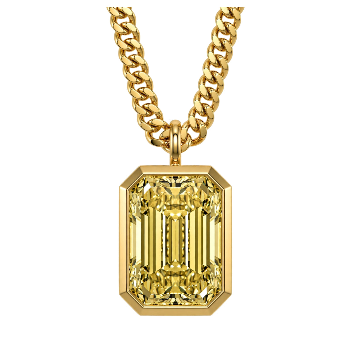 18K Yellow Gold Bezel-Set Emerald Cut Diamond Pendant Necklace