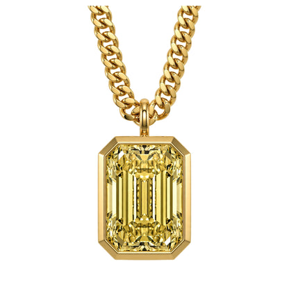 18K Yellow Gold Bezel-Set Emerald Cut Diamond Pendant Necklace