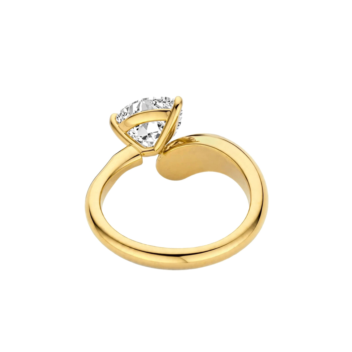 18K Yellow Gold Asymmetric Pear Cut Diamond Engagement Ring.