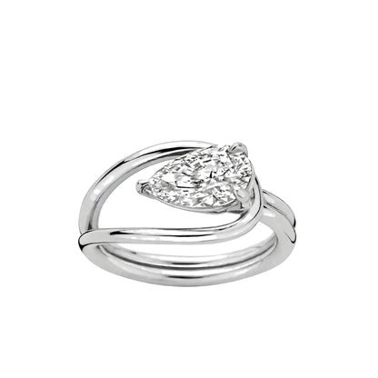 14K Yellow Gold Sculptural Pear-Shaped Diamond Wave Ring.