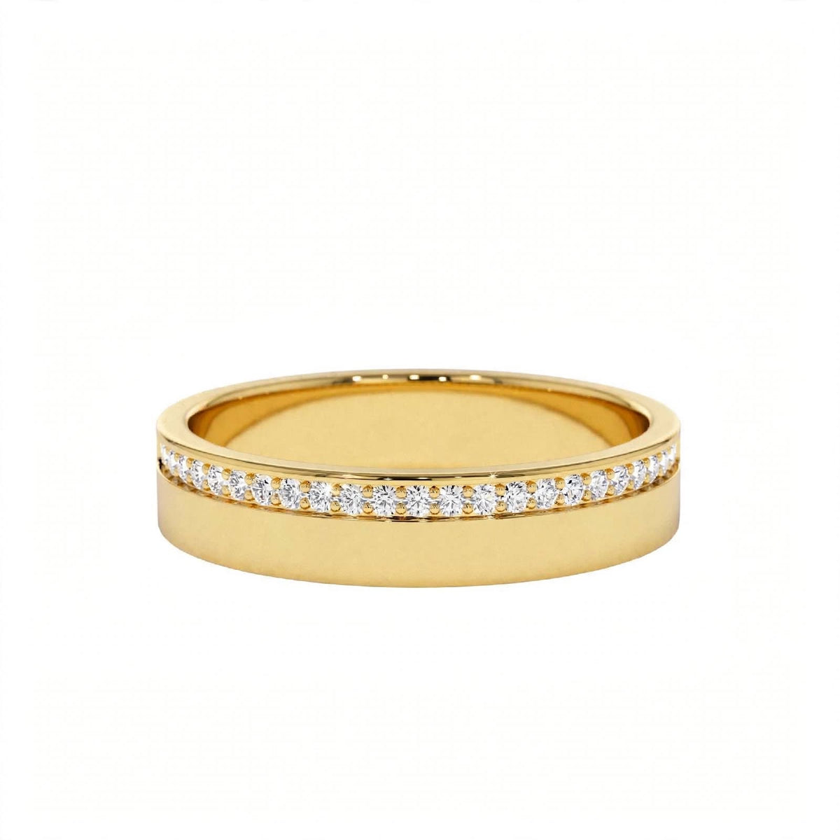 14K Rose Gold Diamond Grooved Wedding Band