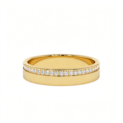 14K Rose Gold Diamond Grooved Wedding Band