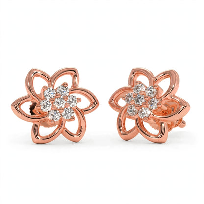 Yellow Gold Floral Cluster Diamond Stud Earrings