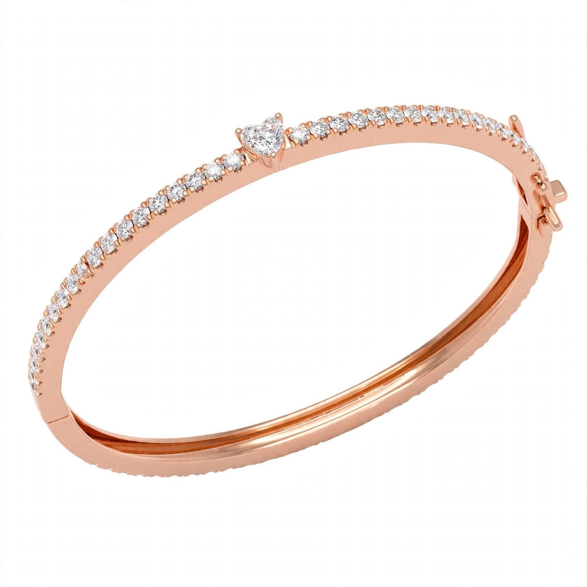 14K Yellow Gold Heart-Shaped and Round Diamond Pavé Bangle