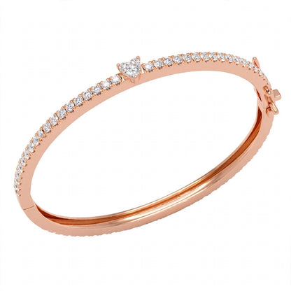 14K Yellow Gold Heart-Shaped and Round Diamond Pavé Bangle