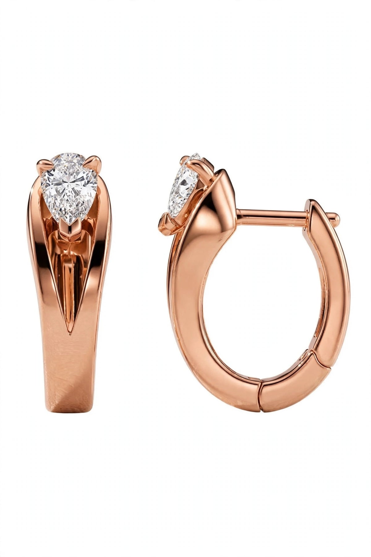Pear-Cut Diamond Solitaire Hoop Stud Earrings