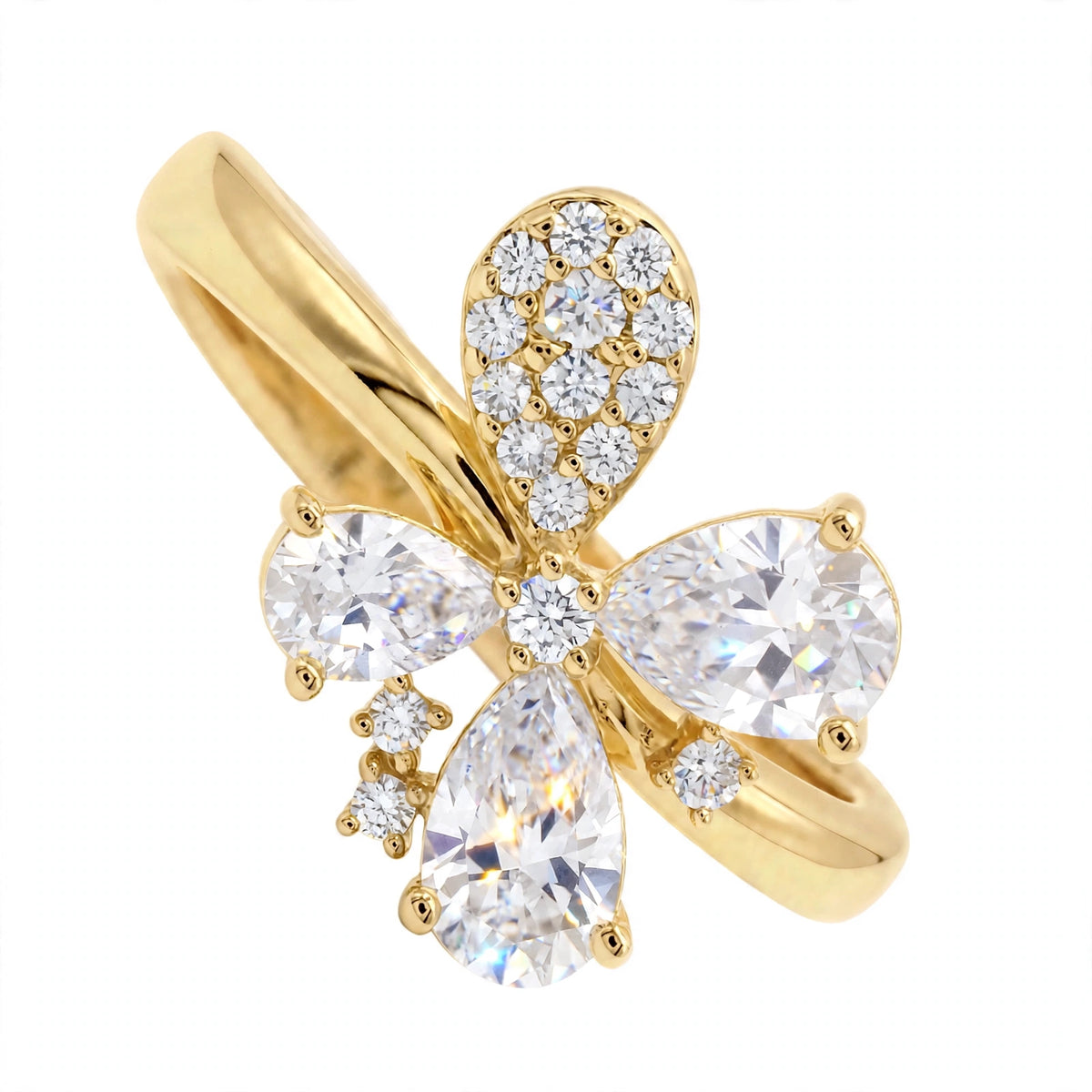 14K Yellow Gold Fancy Cluster Diamond Butterfly Ring