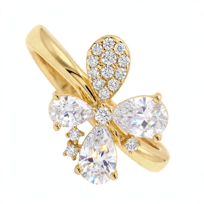 14K Yellow Gold Fancy Cluster Diamond Butterfly Ring