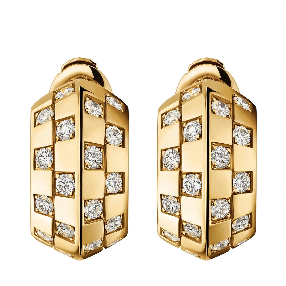14K Gold Checkered Diamond Hoop Earrings