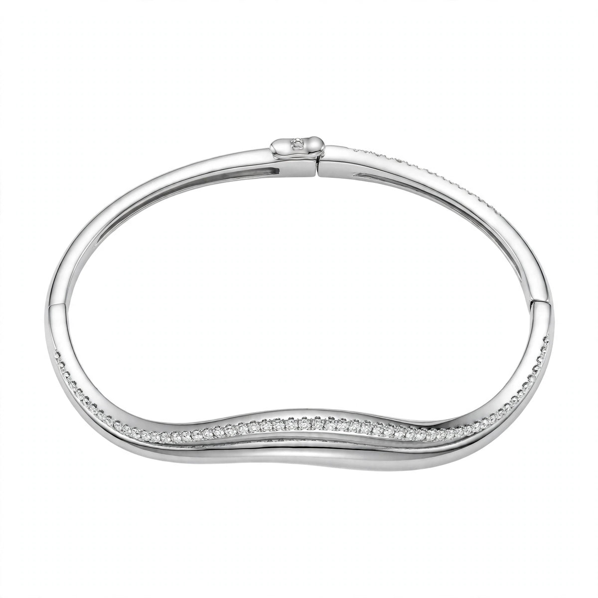 14K Yellow Gold Double Wave Pavé Diamond Bangle Bracelet